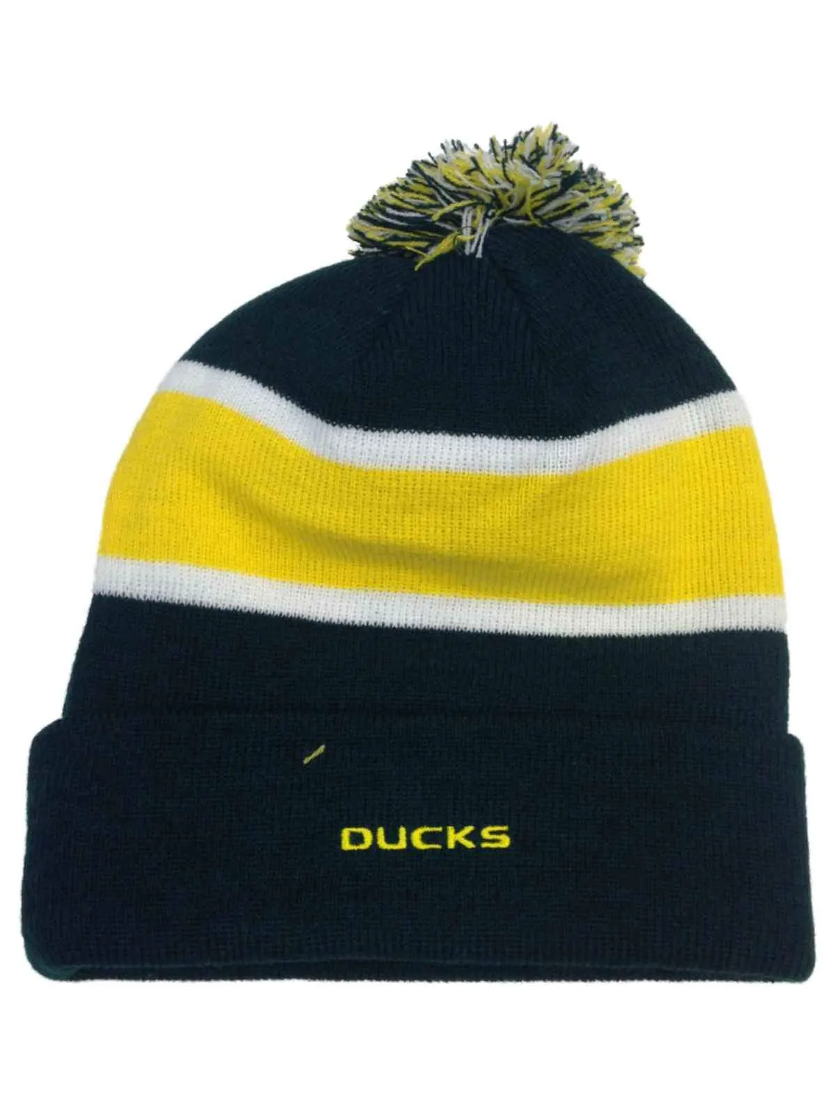 Oregon Ducks TOW Tri-Tone Whirl Knit Cuffed Poofball Winter Hat Cap Beanie