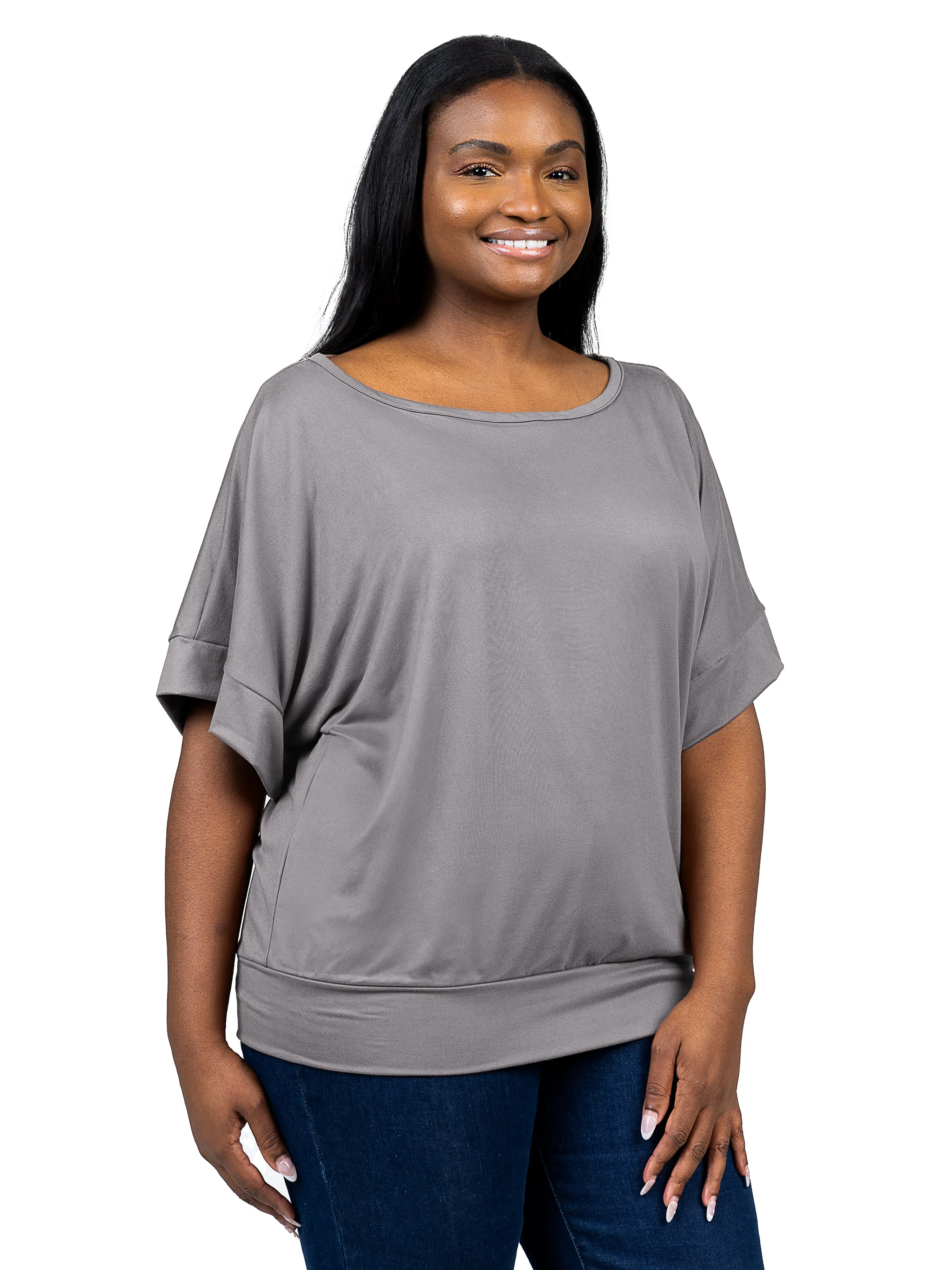 Plus Size Short Sleeve Loose Fitting Dolman Top