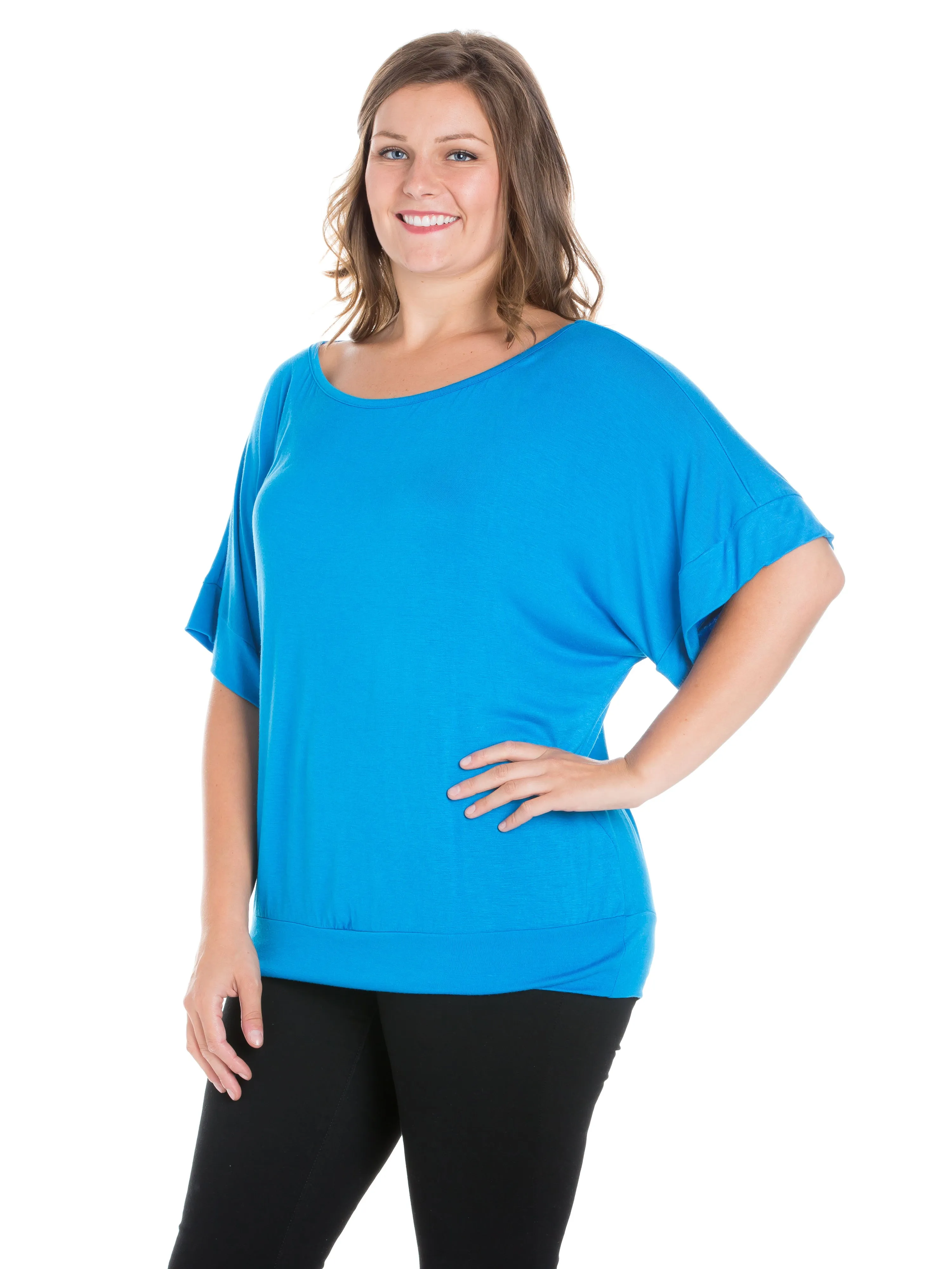 Plus Size Short Sleeve Loose Fitting Dolman Top