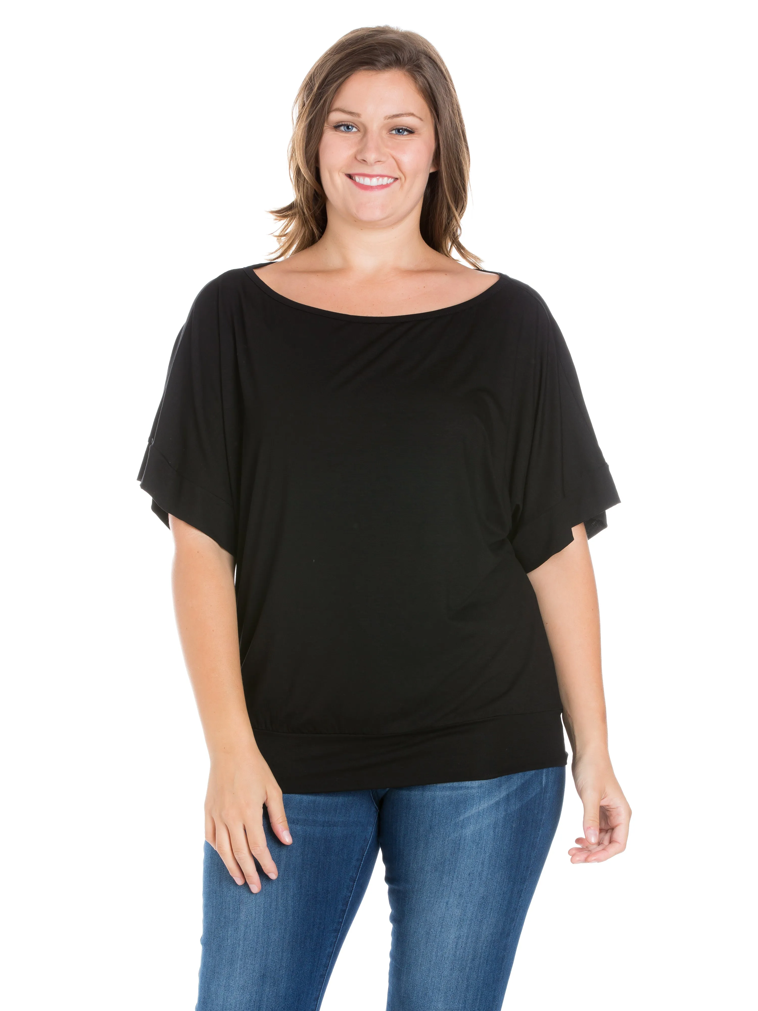 Plus Size Short Sleeve Loose Fitting Dolman Top