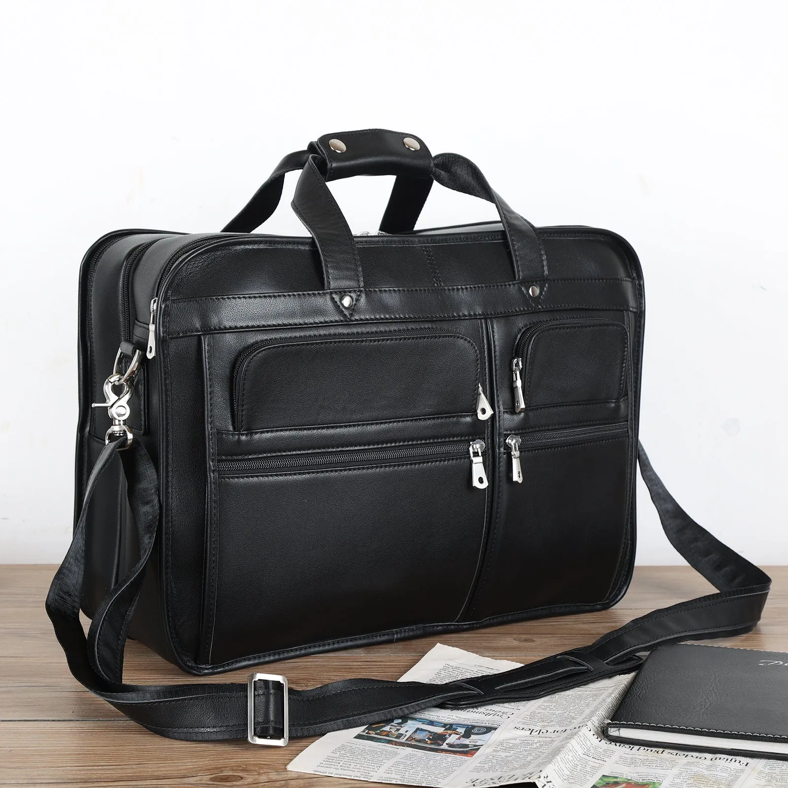 Polare 18.5” Full Grain Leather Laptop Briefcase Messenger Bag Tote For Men Large Fits 17.3” Laptop