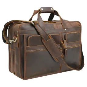 Polare 18.5” Full Grain Leather Laptop Briefcase Messenger Bag Tote For Men Large Fits 17.3” Laptop