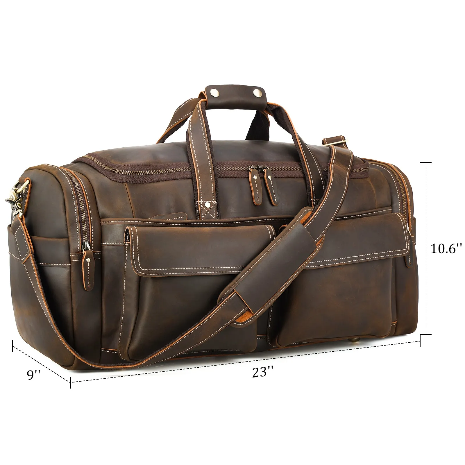 Polare 23" Duffel Retro Thick Full Grain Cowhide Leather Gym Weekender Overnight Luggage Bag 42L