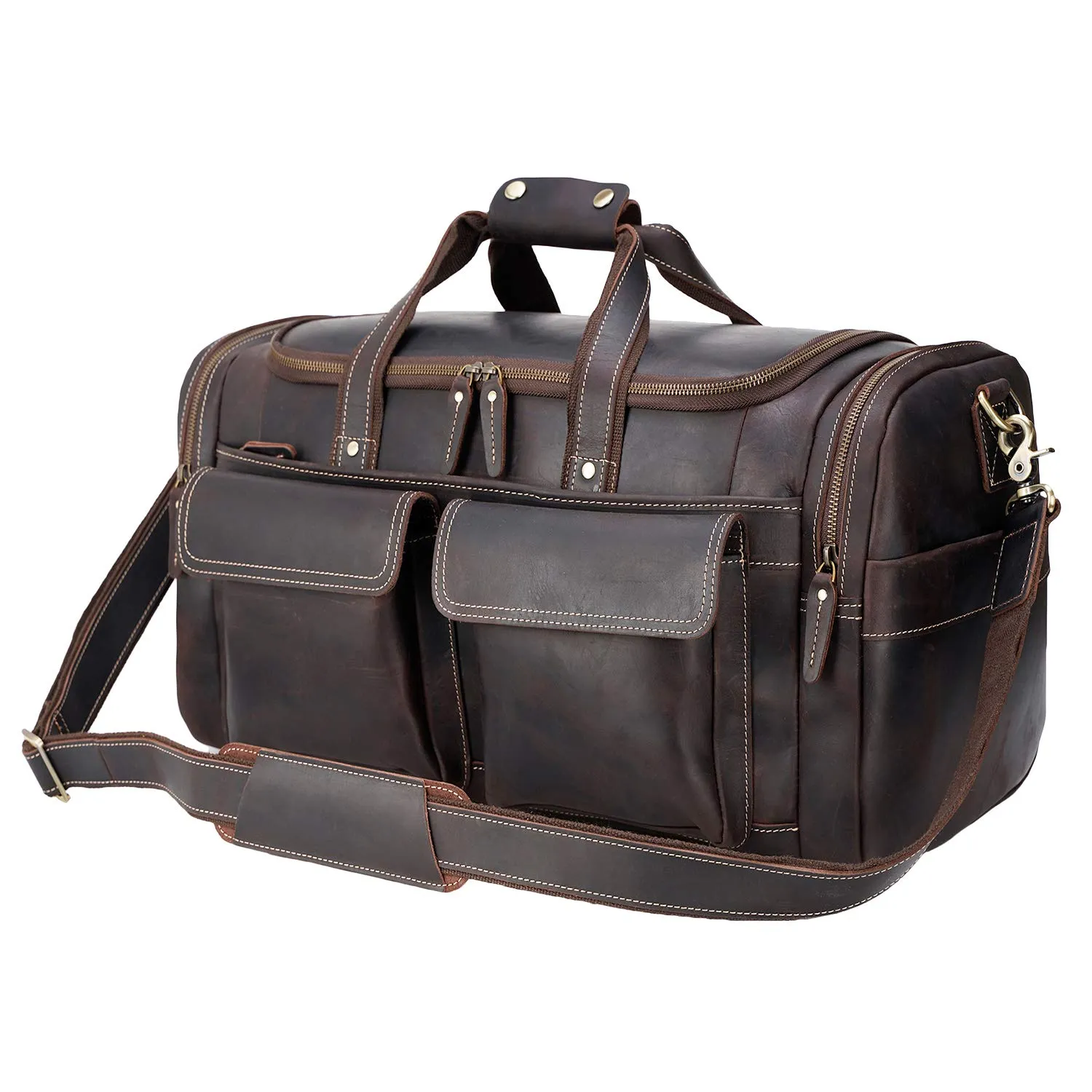 Polare 23" Duffel Retro Thick Full Grain Cowhide Leather Gym Weekender Overnight Luggage Bag 42L