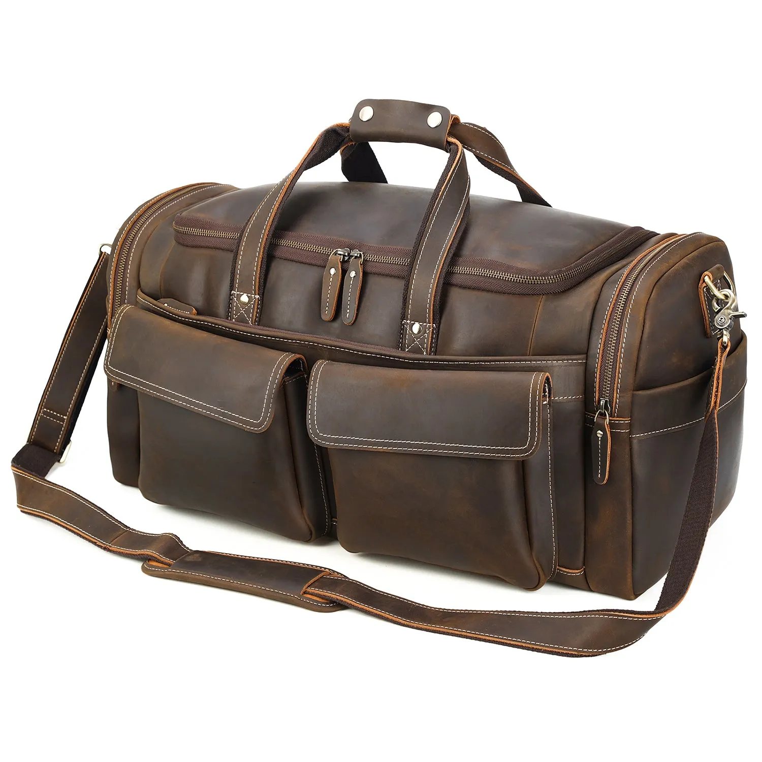 Polare 23" Duffel Retro Thick Full Grain Cowhide Leather Gym Weekender Overnight Luggage Bag 42L