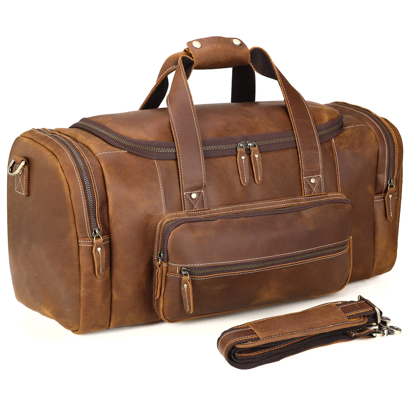 Polare 23" Full Grain Cowhide Leather Gym Duffle Weekender Overnight Travel Duffel Bag For Men 42L