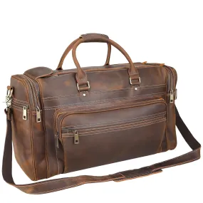 Polare 24" Retro Full Grain Leather Duffel Weekender Travel Overnight Luggage Bag With YKK Metal Zippers