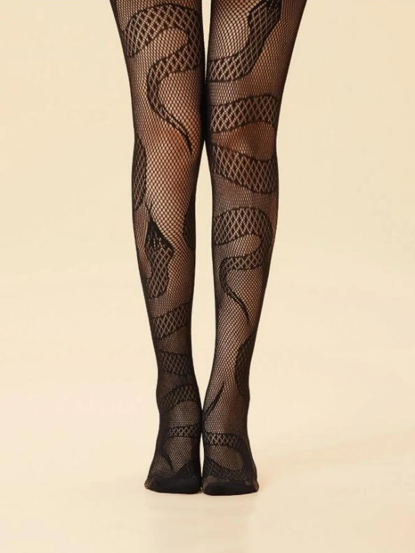 Pre Order:  Casual Mesh Hollowed Out Snake Pattern High Waisted Stockings