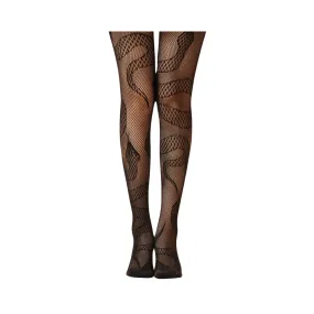 Pre Order:  Casual Mesh Hollowed Out Snake Pattern High Waisted Stockings