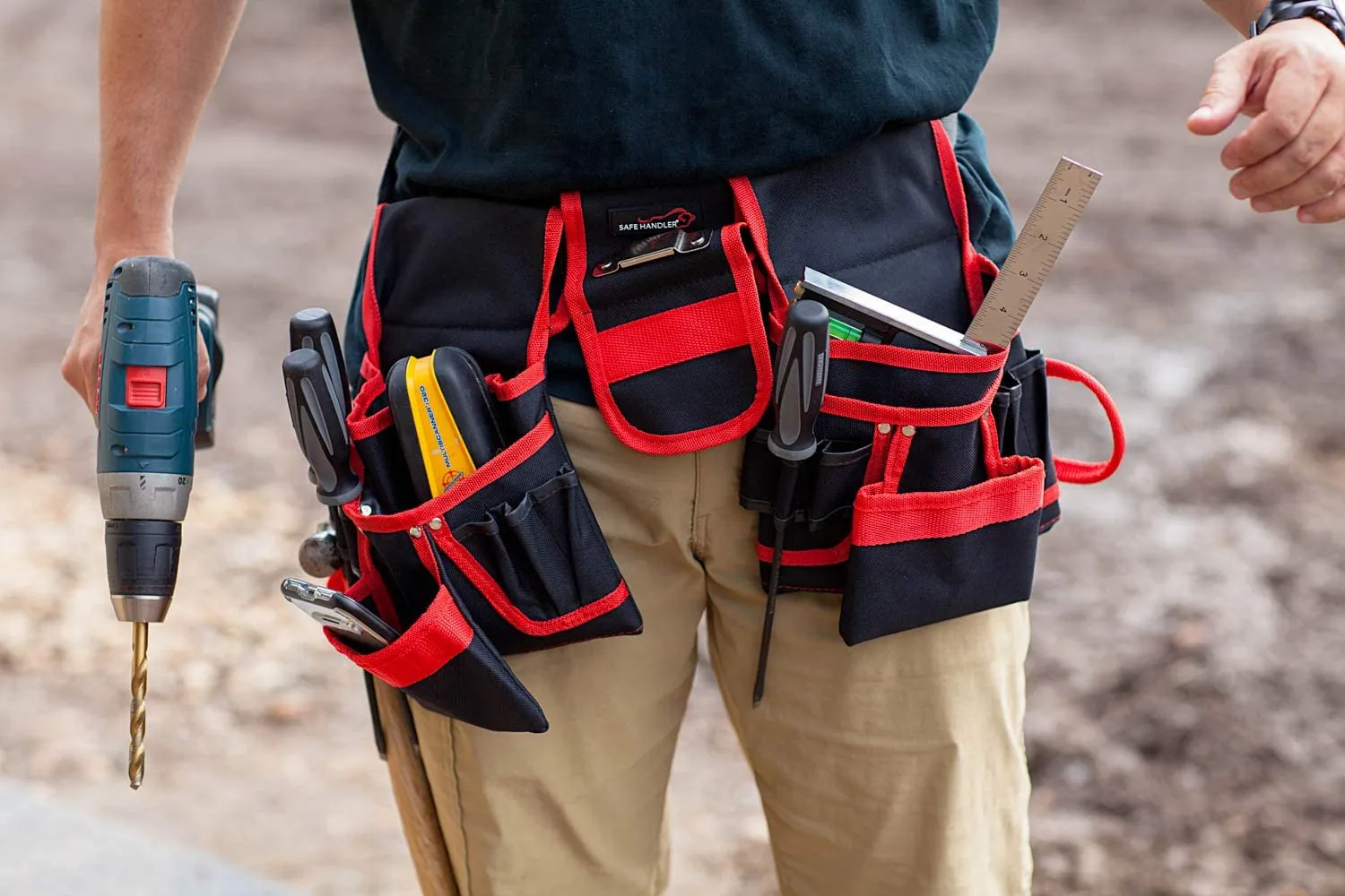 Professional 12 Pocket Tool Pouch with Belt, Large capacity, Black