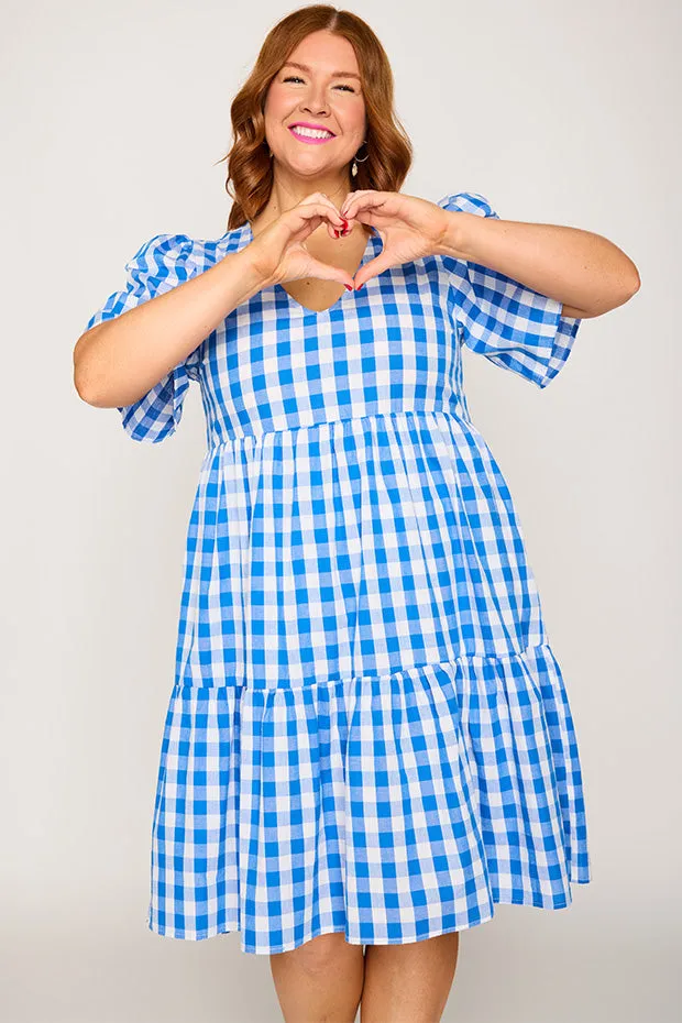 Rachelle Cobalt Gingham Dress