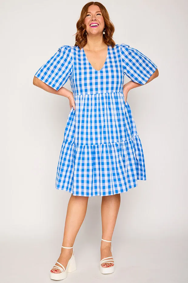 Rachelle Cobalt Gingham Dress