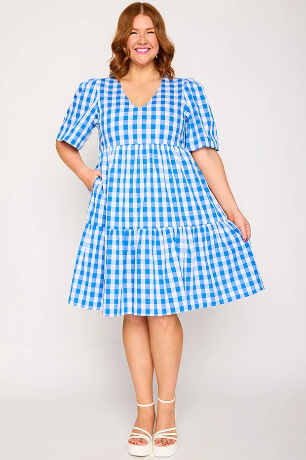 Rachelle Cobalt Gingham Dress