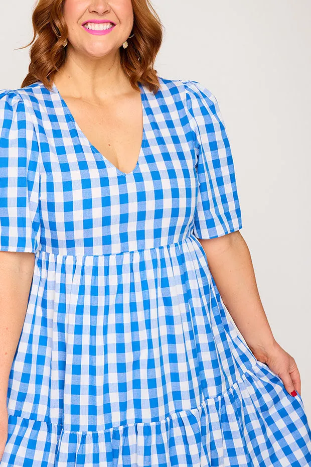 Rachelle Cobalt Gingham Dress