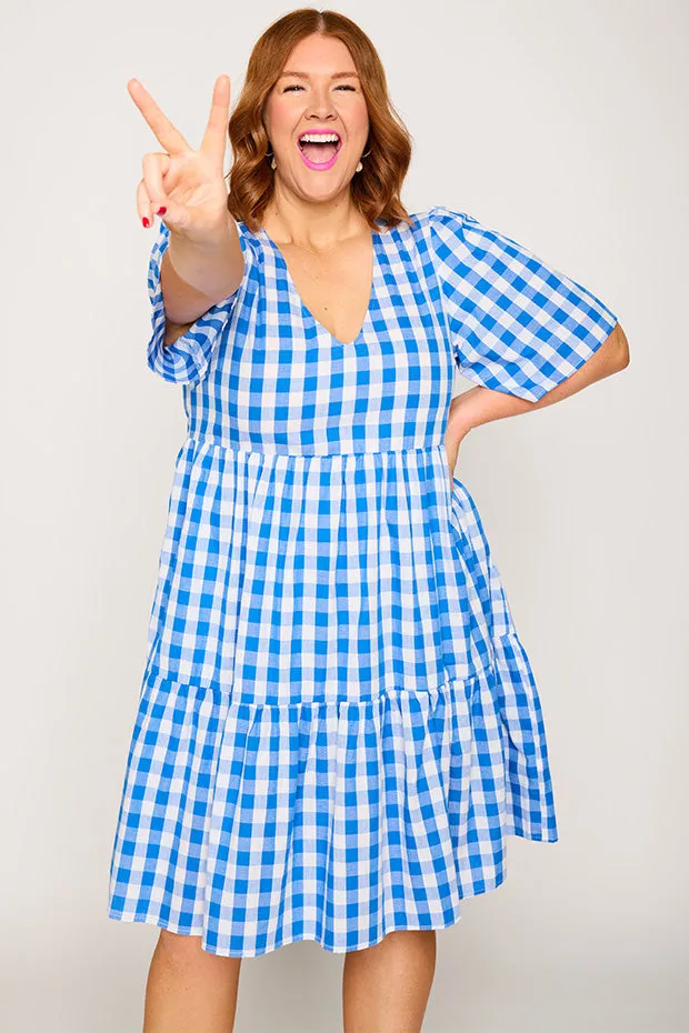 Rachelle Cobalt Gingham Dress