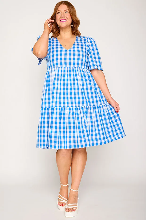 Rachelle Cobalt Gingham Dress