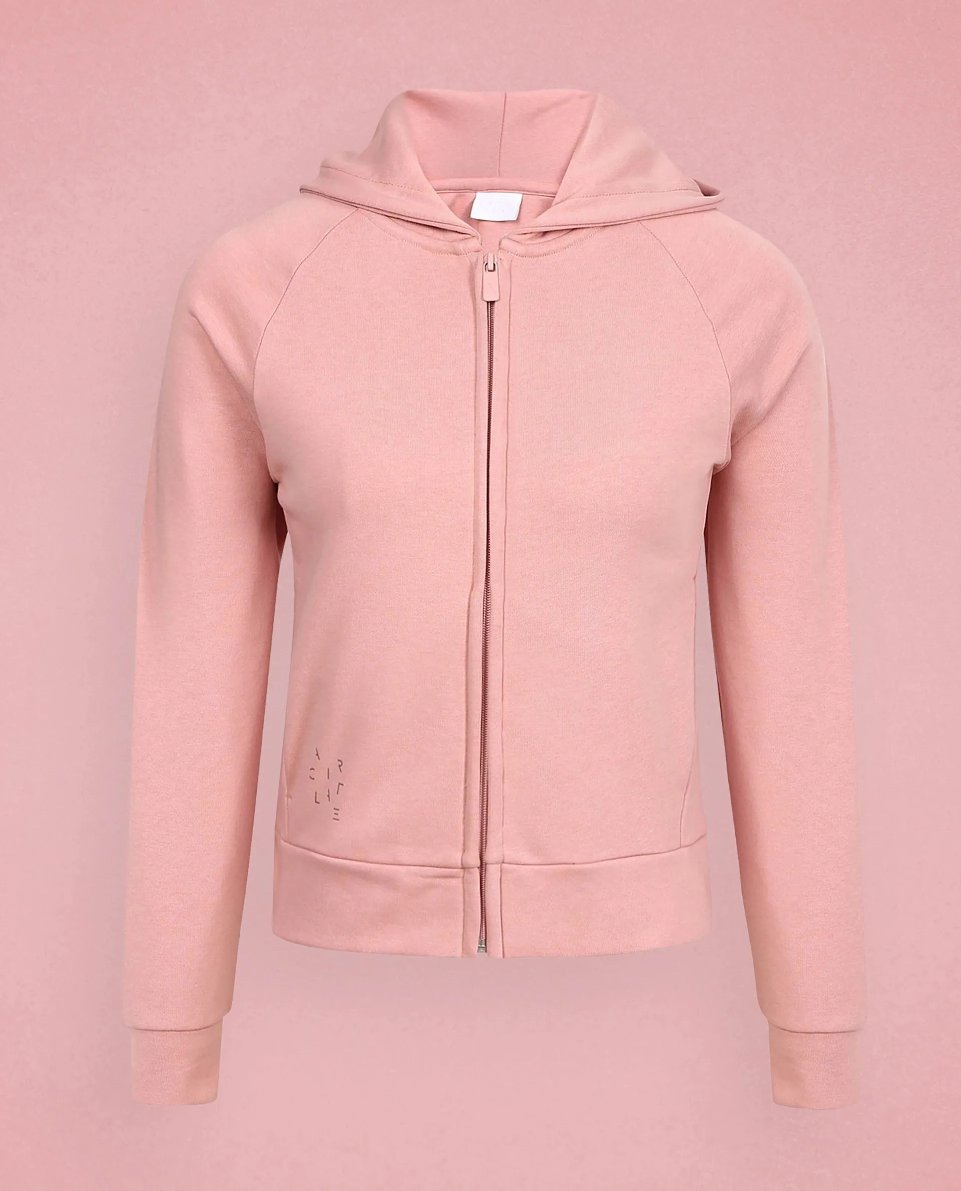 Rareism Women Capper Dusky Pink Cotton Blend Fabric Full Sleeves Solid Hooded Jacket