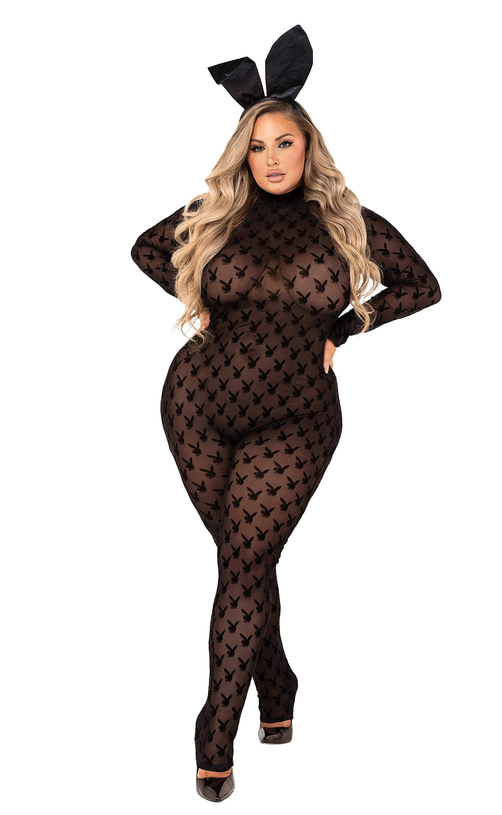 Roma 2pc Sheer Playboy Bunny Bodysuit Costume