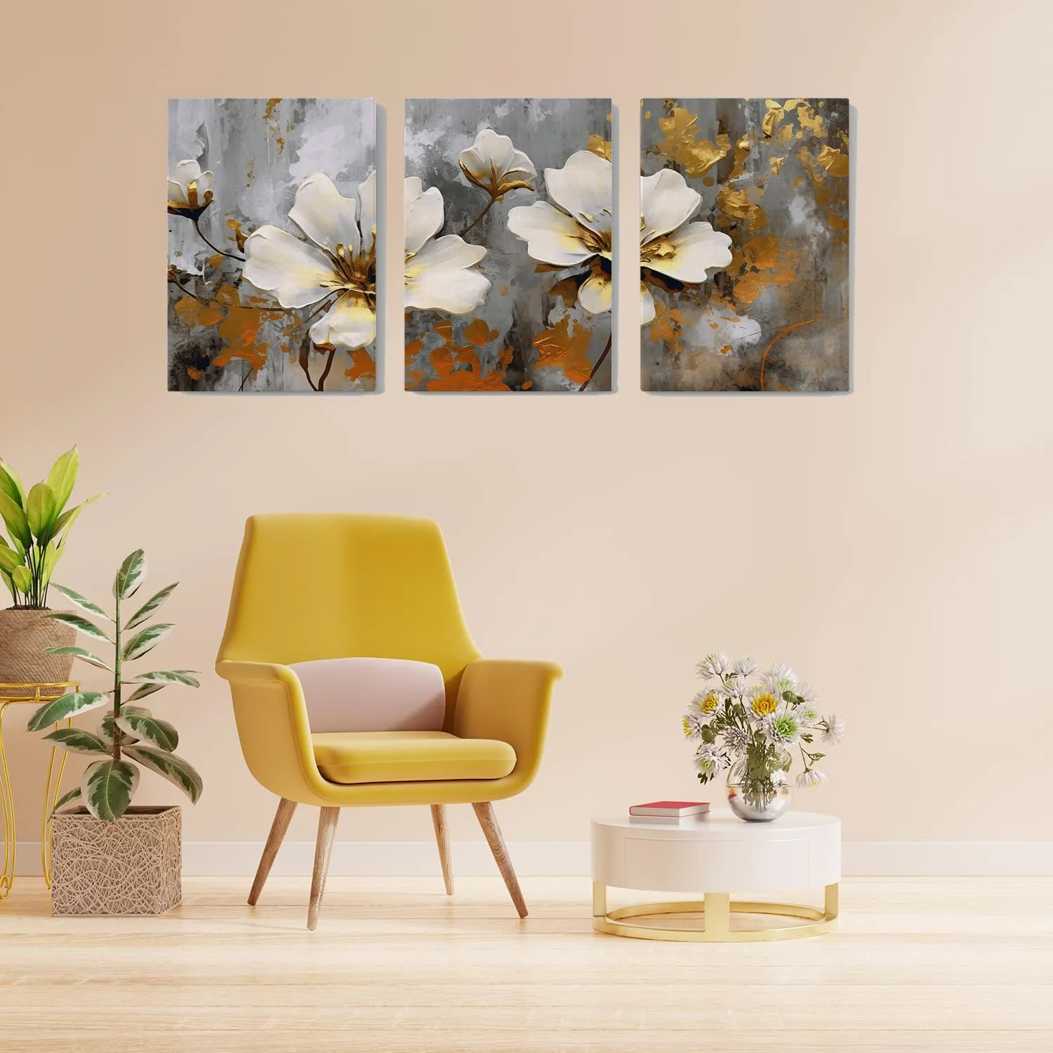 SCPmarts Modern Art Floral Painting For Living Room Bedroom Office Wall Decoration Wood Premium Paintings With Frame For Home Decoration (Abstract Flower 6, 12 Inch x 16 Inch)