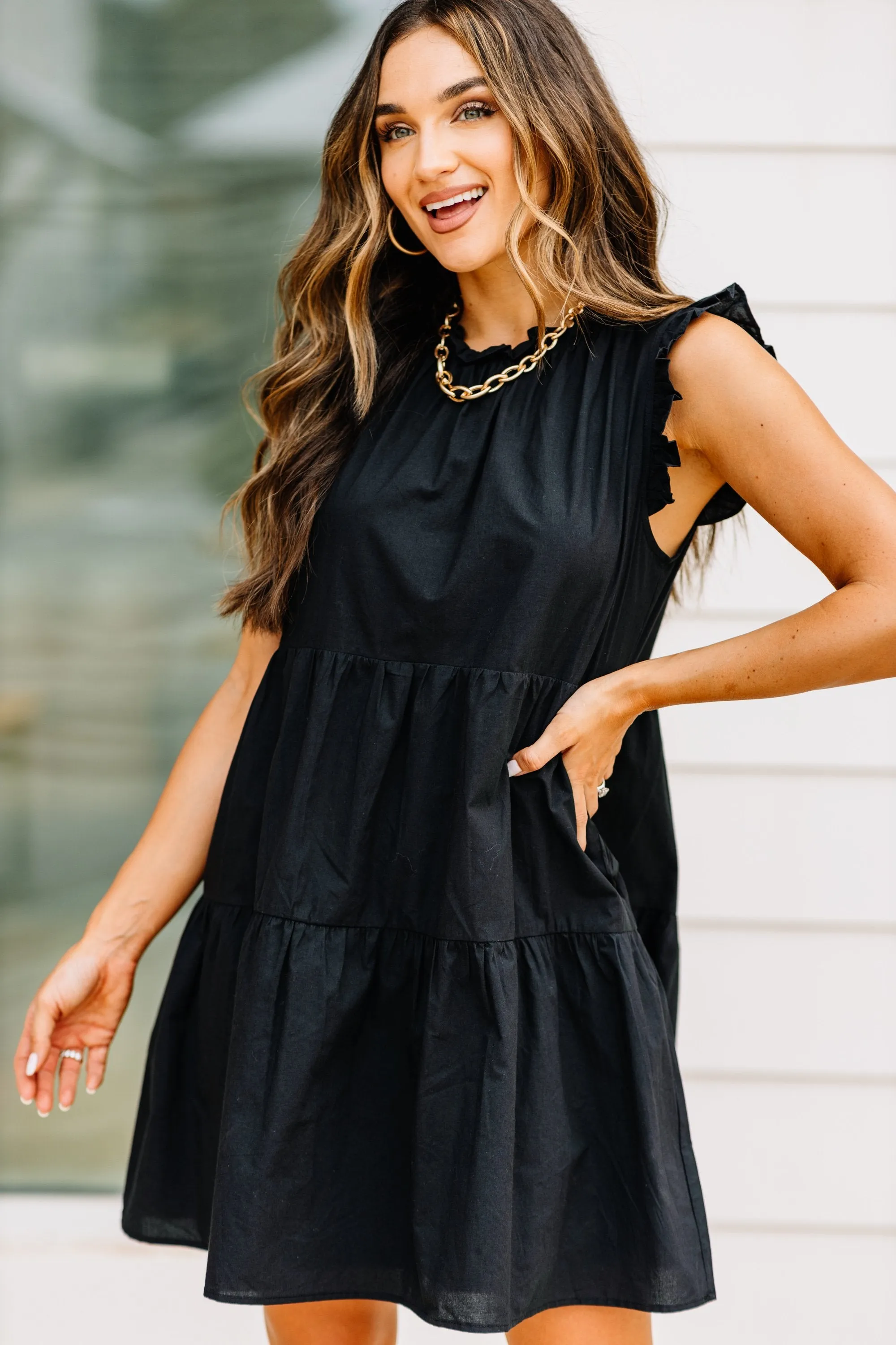 See You There Black Babydoll Dress