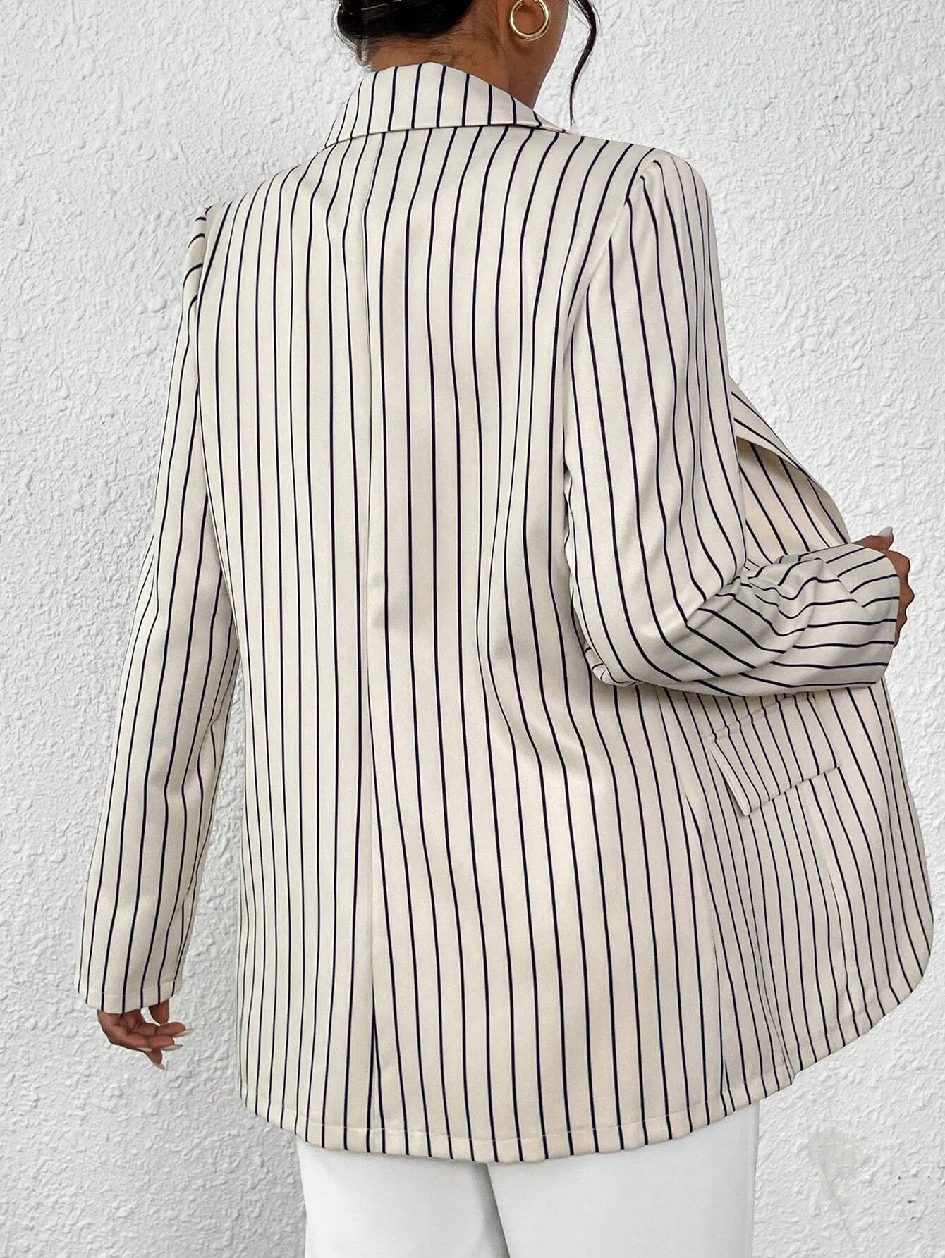 SHEIN Frenchy Loose Casual Long Sleeve, Minimalist Striped Blazer