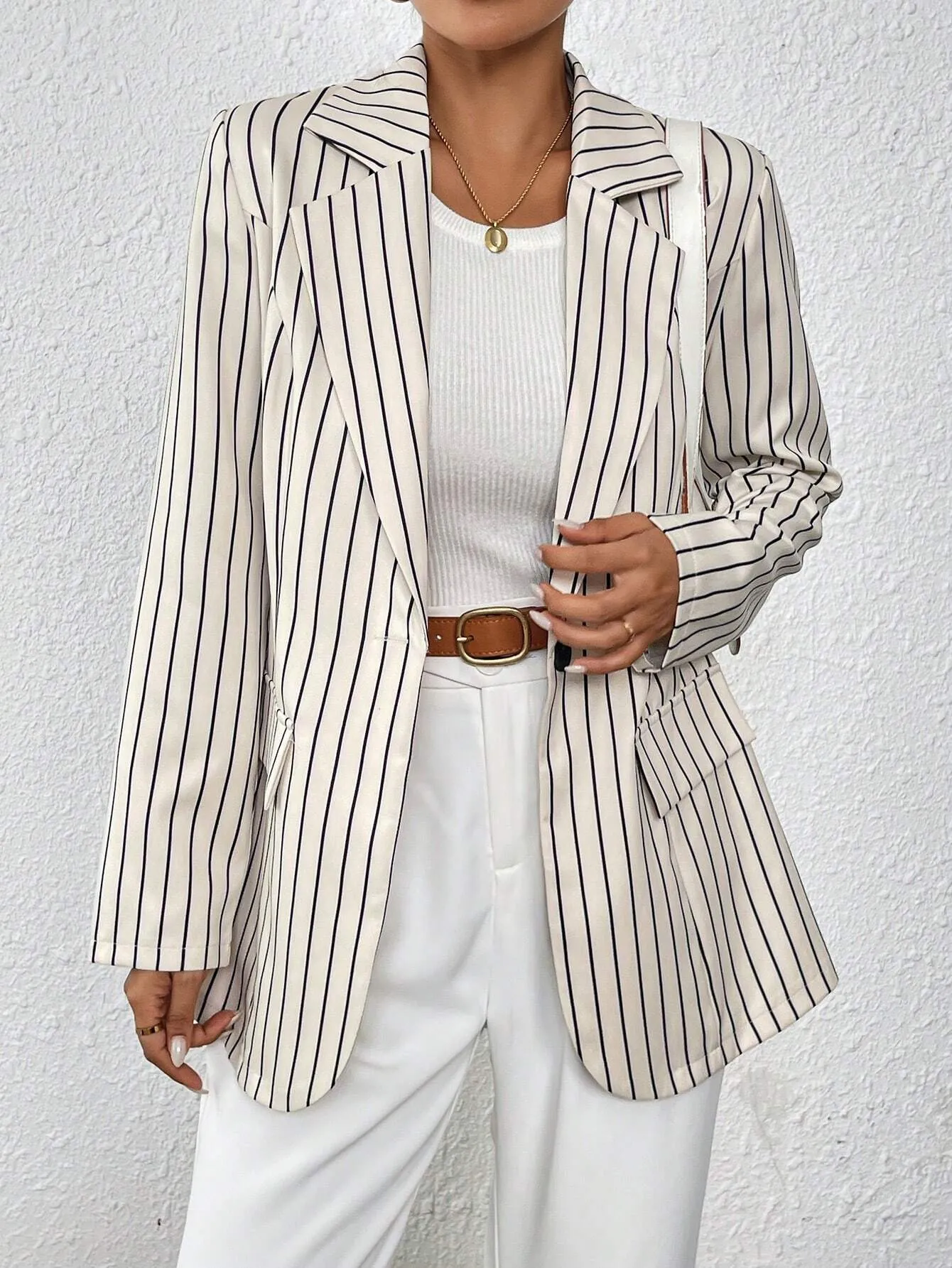 SHEIN Frenchy Loose Casual Long Sleeve, Minimalist Striped Blazer