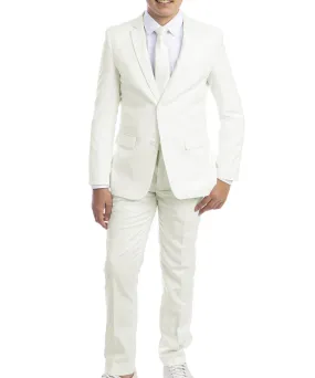 Solid Off-White Boys Suit Set with Vest, Tie and Shirt