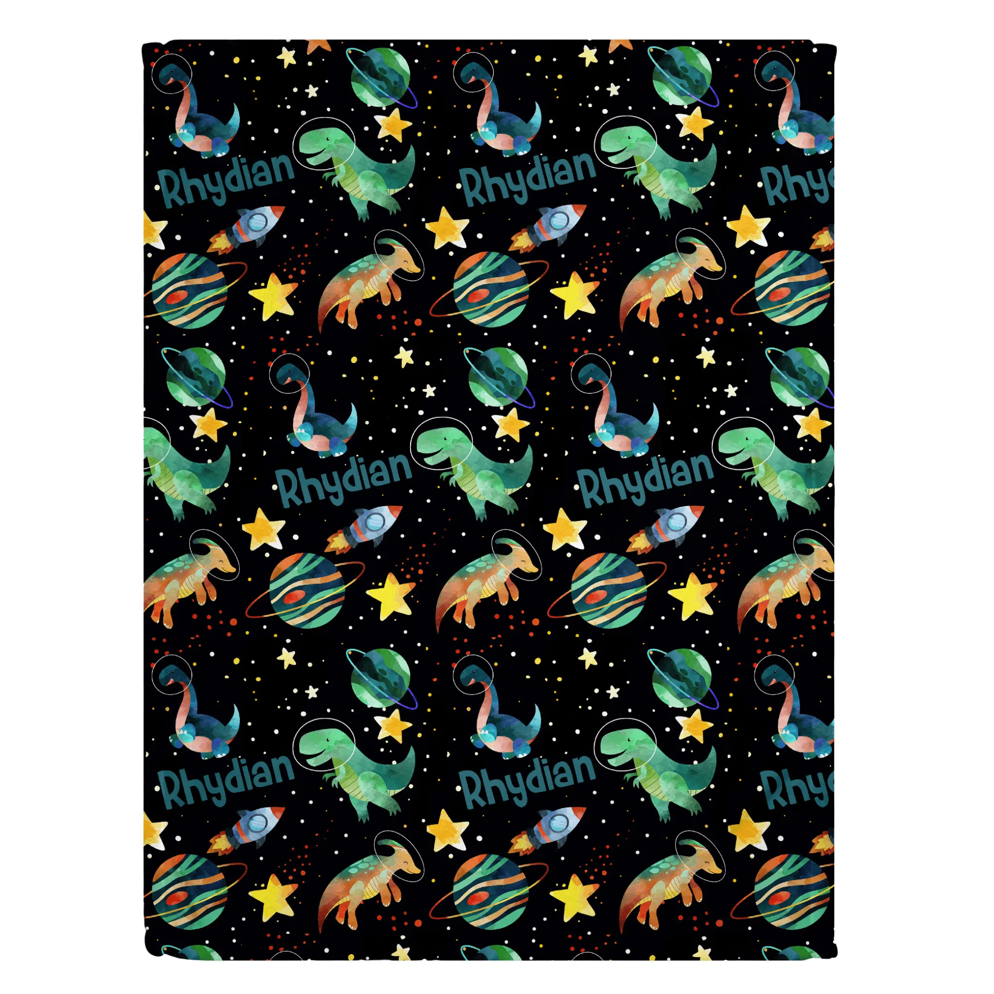 Space Dinosaur Print Personalized Minky Blanket (Smooth Minky)