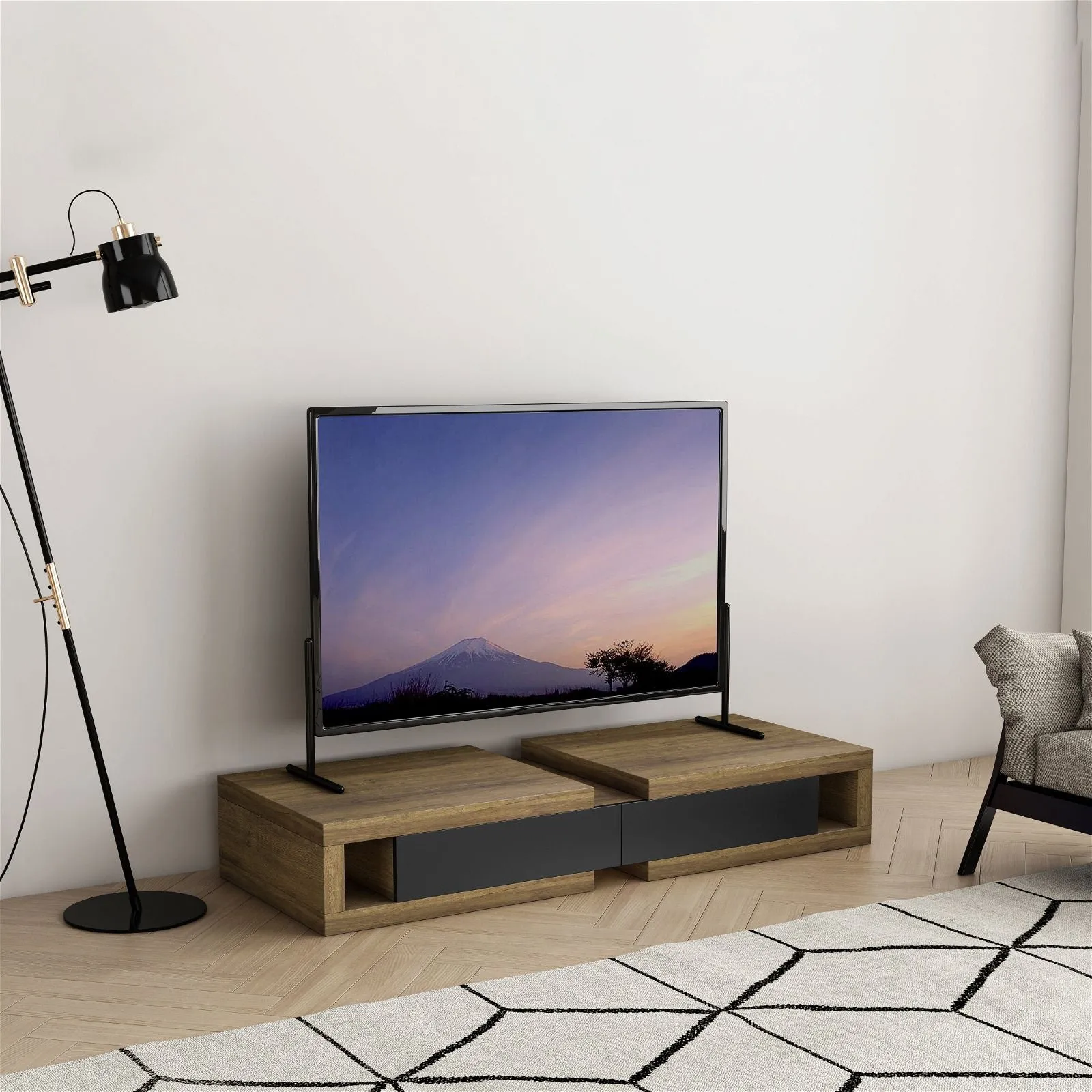 Split Expandable TV Cabinet 250cm Dark Oak by Tauris™