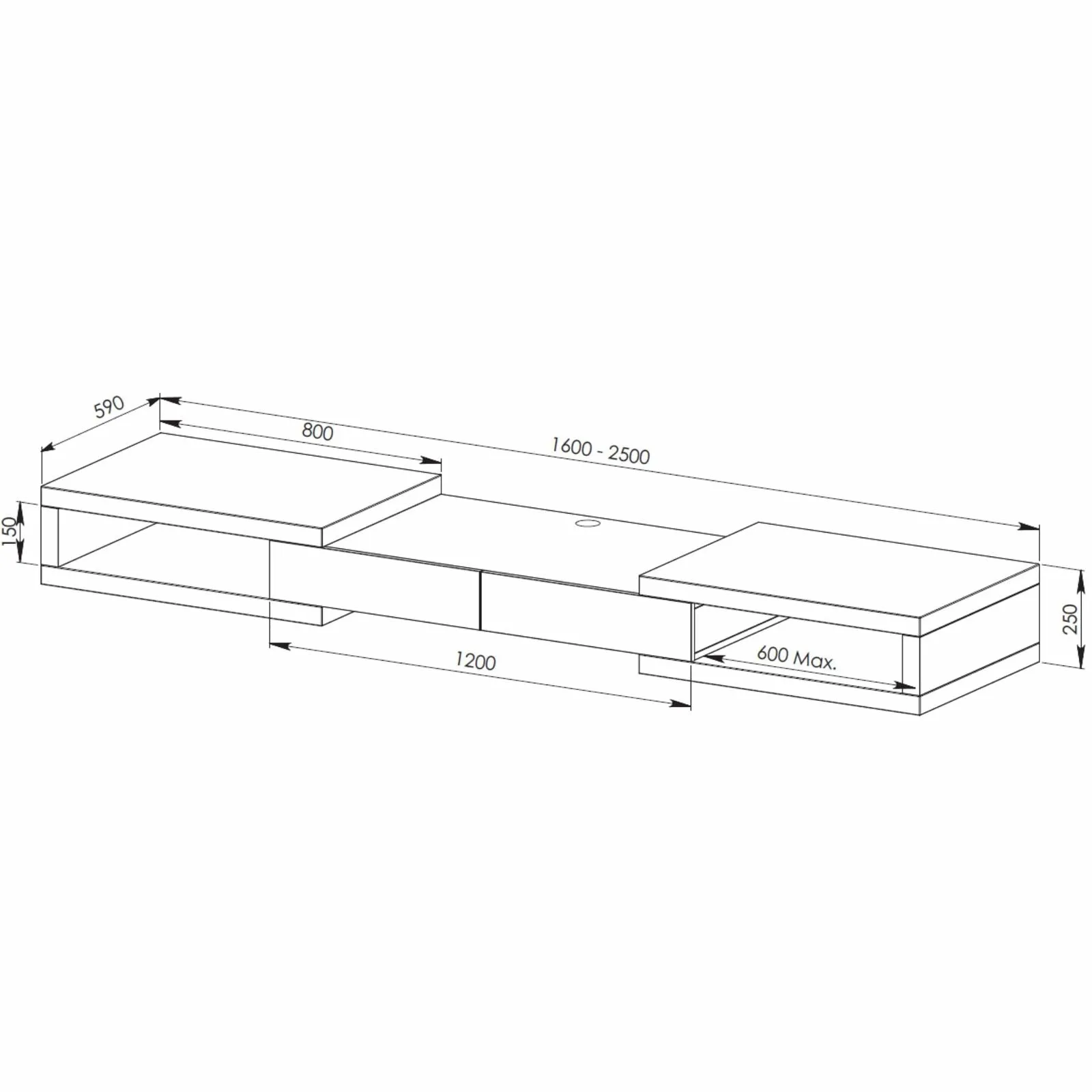 Split Expandable TV Cabinet 250cm Dark Oak by Tauris™