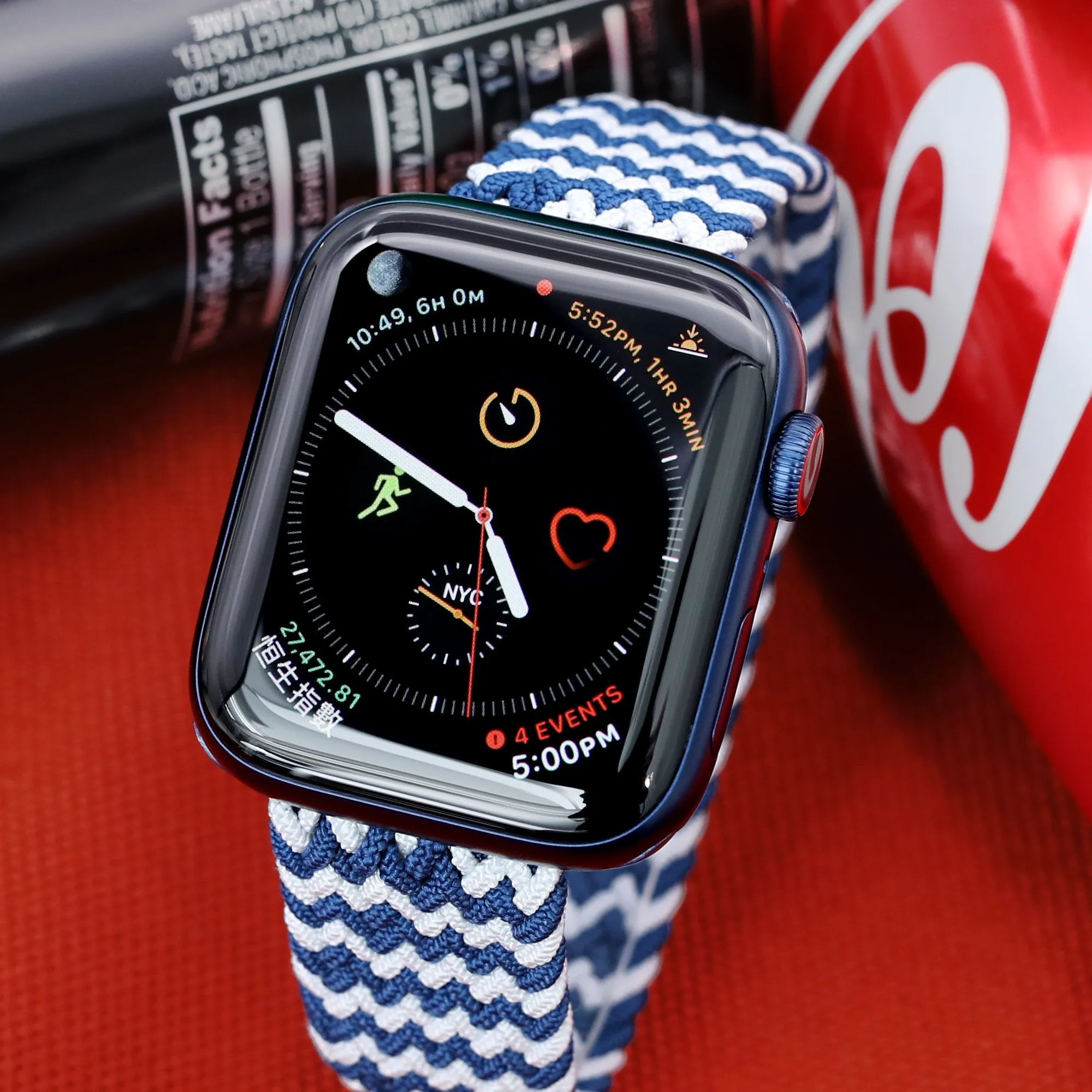 Stretchable Navy-White Solo Loop Braided Watch Band compatible with Apple Watch 44mm / 42mm models