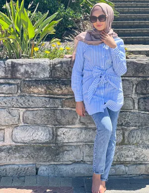 Striped Waist Tie Shirt