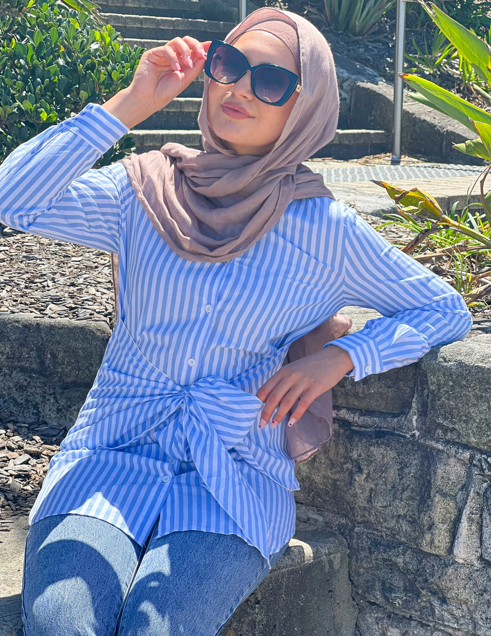 Striped Waist Tie Shirt