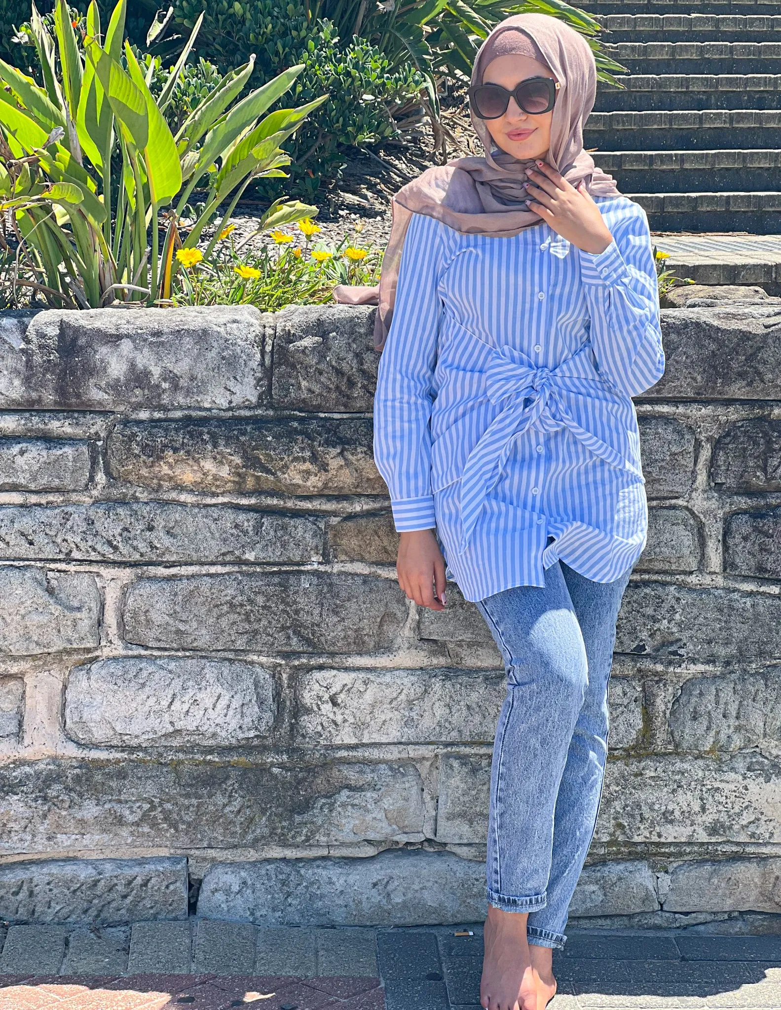 Striped Waist Tie Shirt