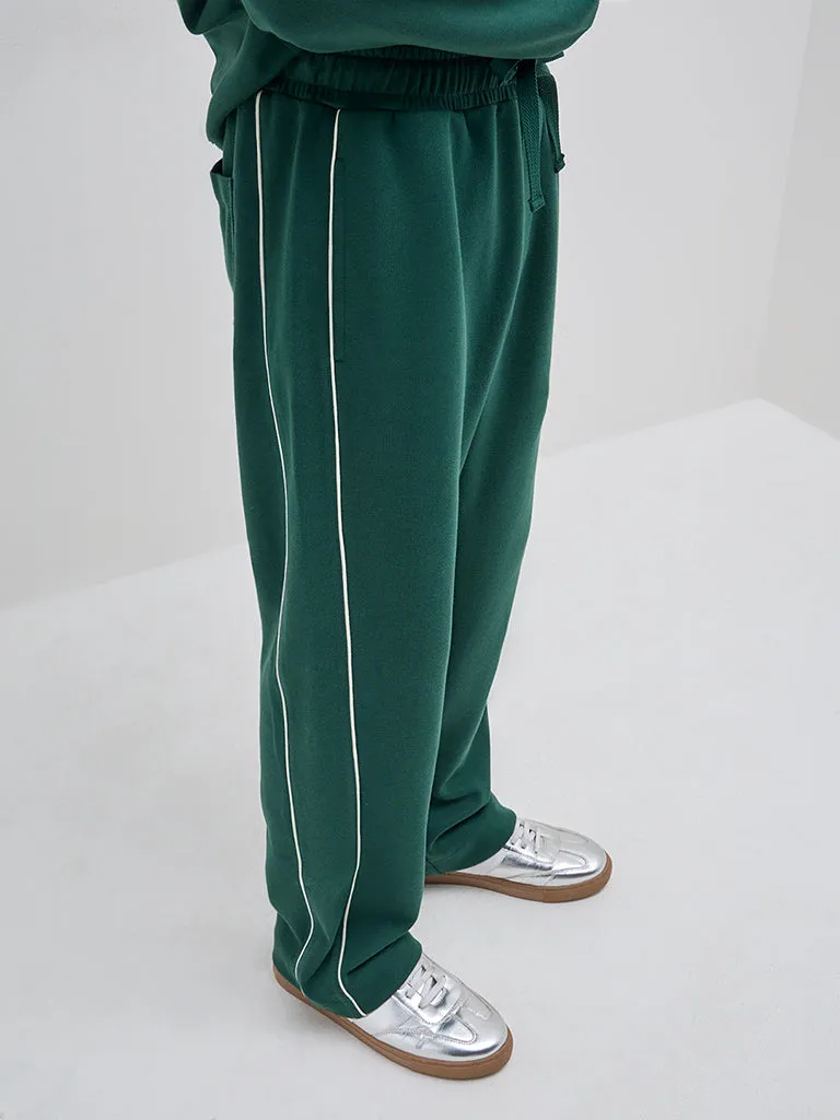 Studiofit Dark Green Relaxed-Fit Mid-Rise Track Pants