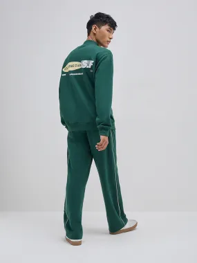 Studiofit Dark Green Relaxed-Fit Mid-Rise Track Pants