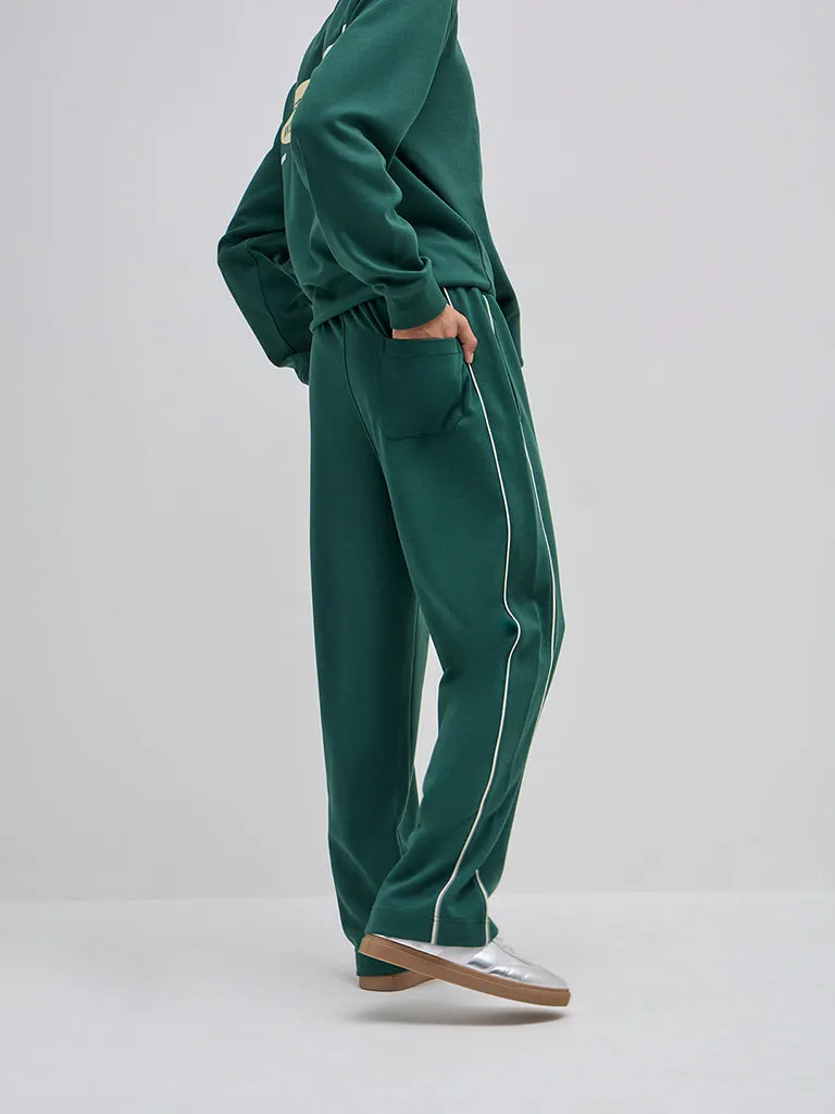 Studiofit Dark Green Relaxed-Fit Mid-Rise Track Pants