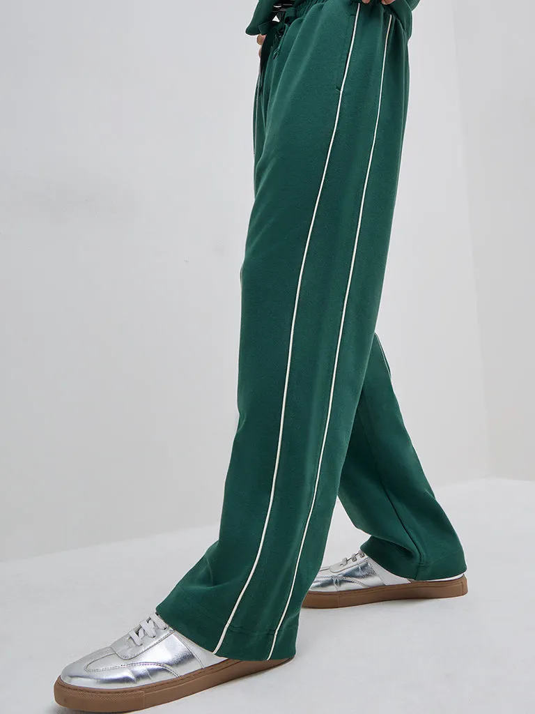 Studiofit Dark Green Relaxed-Fit Mid-Rise Track Pants