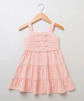 Sweetlime By AS Peach & White Seersucker Striped Dress- Peach