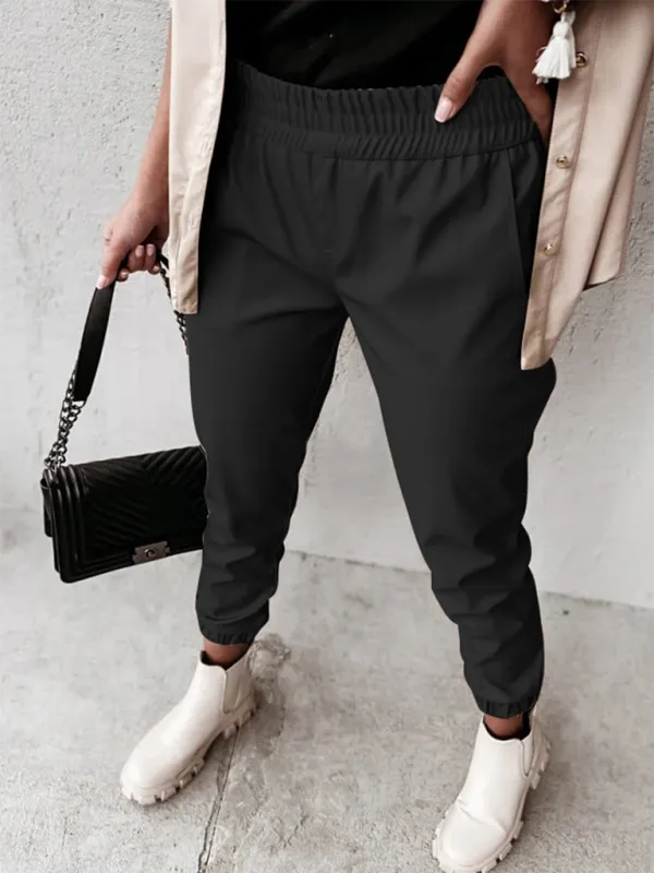 TEEK - Mid Waist Casual Leather Feel Pants