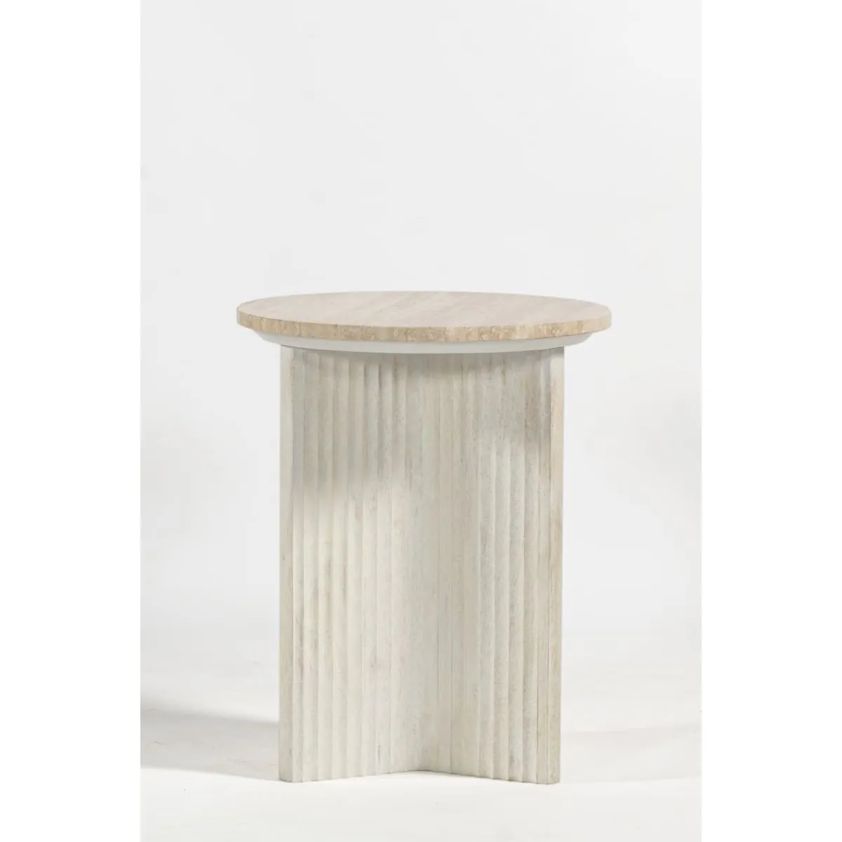 Travis Round Travertine Top End Table