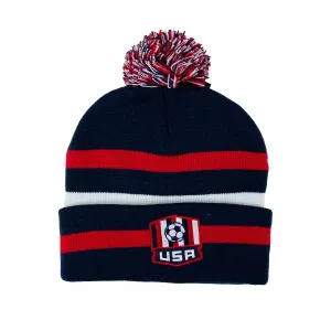 USA Men's Soccer Pom Beanie Red/White/Blue One Size