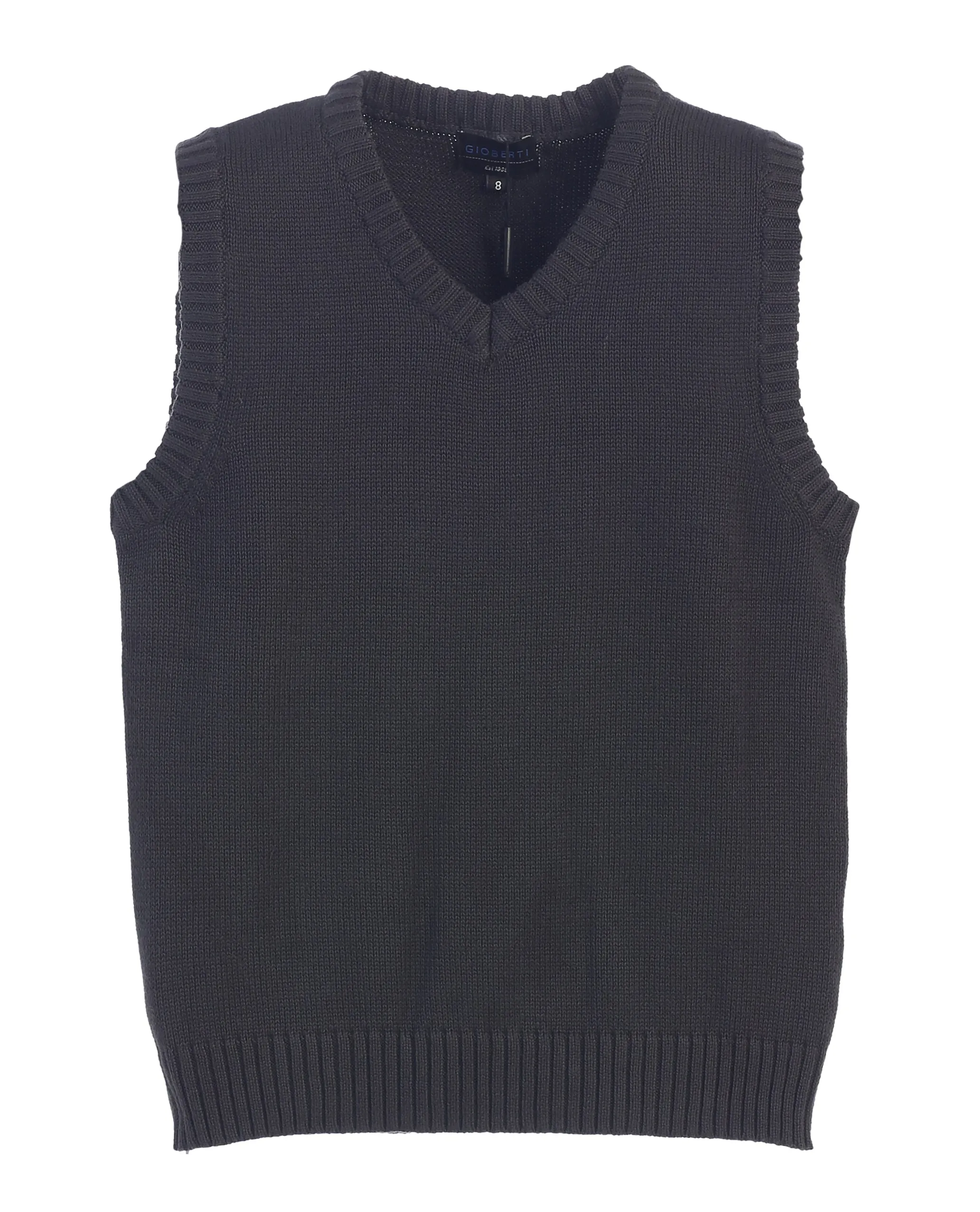 V-Neck 100% Cotton Knitted Pullover Sweater Vest- Charcoal