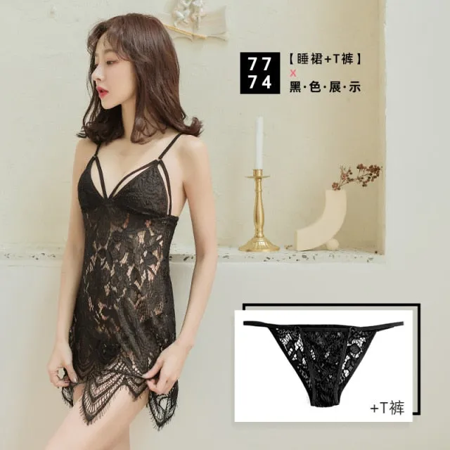 VenusFox High-end lace bohemian style hollow night skirt erotic body con dress suspender skirt lingerie lace bodysuit sexy dress