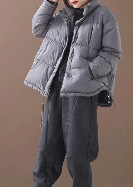 Warm plus size snow jackets winter outwear black stand collar drawstring duck down coat