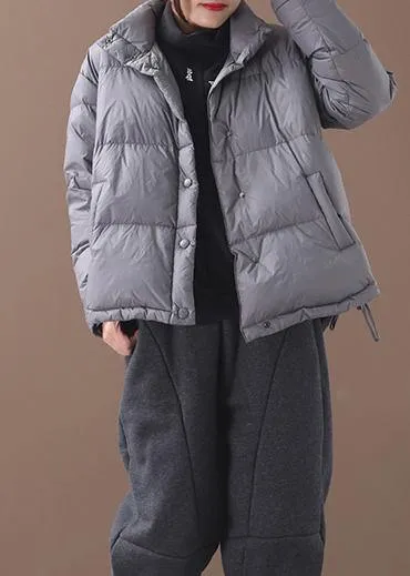 Warm plus size snow jackets winter outwear black stand collar drawstring duck down coat