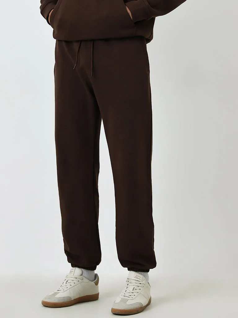 WES Casuals Brown Relaxed-Fit Mid-Rise Track Pants