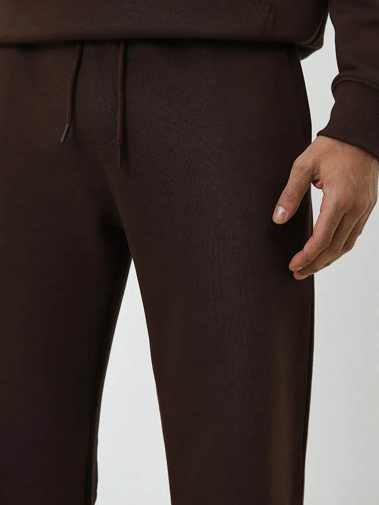 WES Casuals Brown Relaxed-Fit Mid-Rise Track Pants