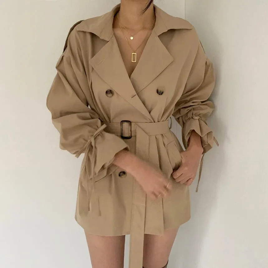 Wjczt 2022 New Autumn Winter Khaki Minimalist Women&#39;s Trench Coat Sashes Windbreaker Loose Flare Sleeve Double Breasted Trench