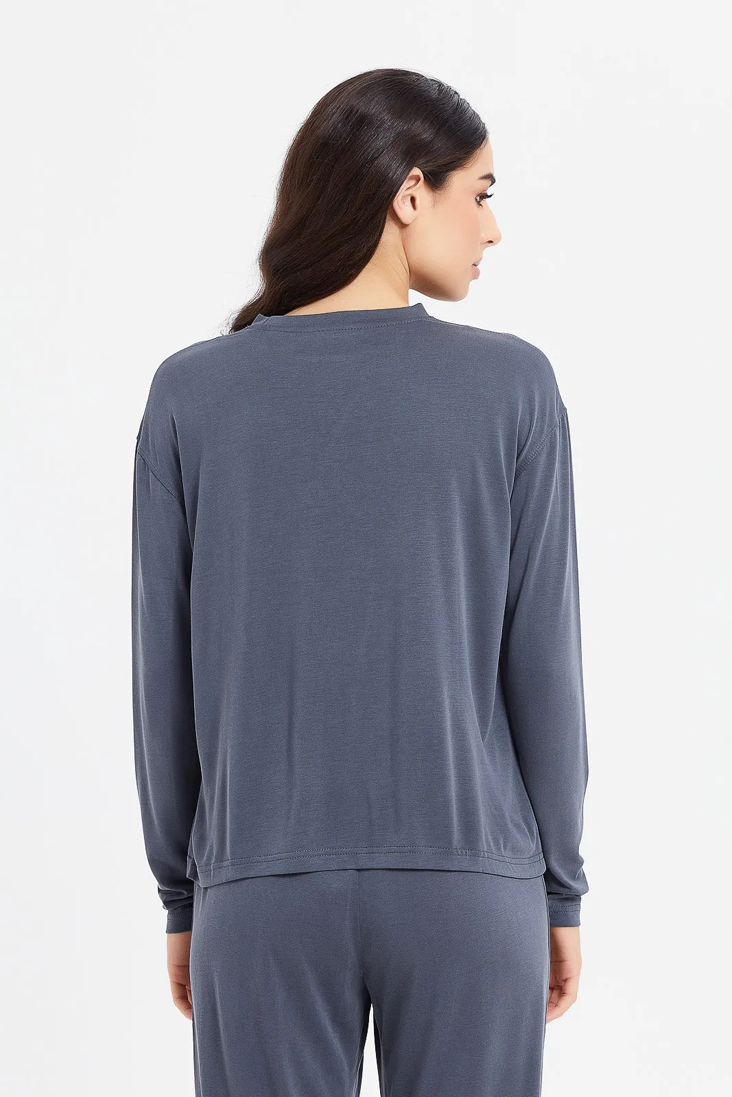 Women Grey Crew Neck Long Sleeve T-Shirt